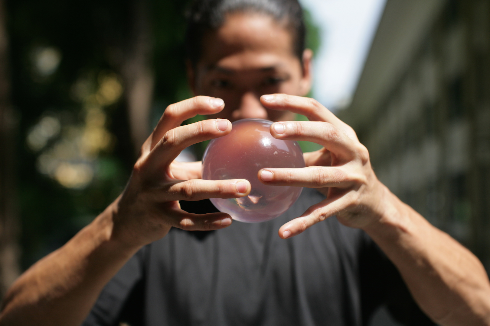 CONCENTRATION: Jonasun warms up before looking for a spot to perform.