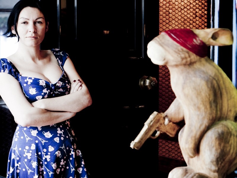 RAGING RABBIT: Emma Maxwell with her sculpture of Robert the First, titled, Well Bred, Well Fed And Well Misled.